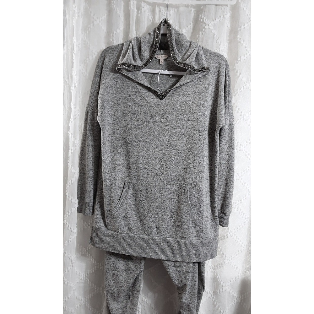 Juicy Couture Gray Knit Rhinestone Lounge Set Hoodie M Joggers‎ L Tracksuit